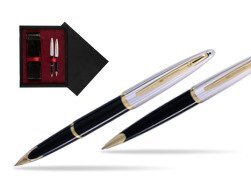 Waterman Carène Deluxe Black GT Fountain pen + Waterman Carène Deluxe Black GT Ballpoint Pen  double wooden box Black Double Maroon