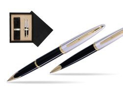 Waterman Carène Deluxe Black GT Fountain pen + Waterman Carène Deluxe Black GT Ballpoint Pen  double wooden box Black Double Ecru