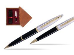 Waterman Carène Deluxe Black GT Fountain pen + Waterman Carène Deluxe Black GT Ballpoint Pen in double wooden box Mahogany Double Maroon