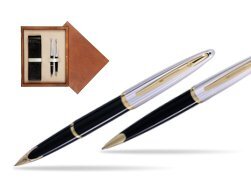 Waterman Carène Deluxe Black GT Fountain pen + Waterman Carène Deluxe Black GT Ballpoint Pen in double wooden box Mahogany Double Ecru