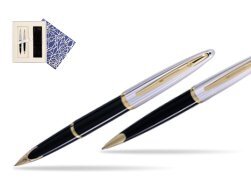Waterman Carène Deluxe Black GT Fountain pen + Waterman Carène Deluxe Black GT Ballpoint Pen in Universal Gift Box Crystal Blue
