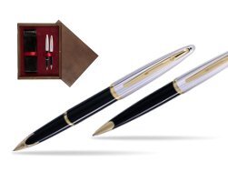Waterman Carène Deluxe Black GT Fountain pen + Waterman Carène Deluxe Black GT Ballpoint Pen in double wooden box Wenge Double Maroon