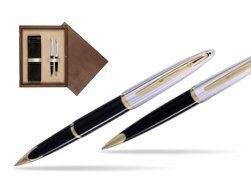 Waterman Carène Deluxe Black GT Fountain pen + Waterman Carène Deluxe Black GT Ballpoint Pen in double wooden box Wenge Double Ecru