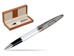 Waterman Carène Contemporary White and Gunmetal ST Rollerball  in classic box brown