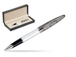 Waterman Carène Contemporary White and Gunmetal ST Rollerball  in classic box  pure black