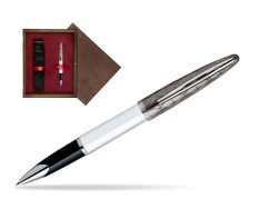 Waterman Carène Contemporary White and Gunmetal ST Rollerball in single wooden box  Wenge Single Maroon