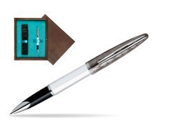 Waterman Carène Contemporary White and Gunmetal ST Rollerball in single wooden box  Wenge Single Turquoise 