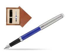 Waterman Hemisphere 2018 Deluxe Blue Wave CT Fountain Pen in single wooden box  Mahogany Single Ecru