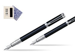Waterman Fountain Pen + Ballpoint Pen Perspective Black CT in Universal Gift Box Crystal Blue
