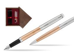 Waterman Fountain Pen + Ballpoint Pen 2018 Deluxe Rose Wave CT in double wooden box Wenge Double Maroon