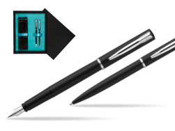 Waterman Fountain Pen + Ballpoint Pen Allure black CT  double wooden box Black Double Turquoise