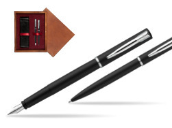 Waterman Fountain Pen + Ballpoint Pen Allure black CT in double wooden box Mahogany Double Maroon
