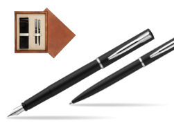 Waterman Fountain Pen + Ballpoint Pen Allure black CT in double wooden box Mahogany Double Ecru