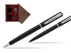 Waterman Fountain Pen + Ballpoint Pen Allure black CT in double wooden box Wenge Double Maroon