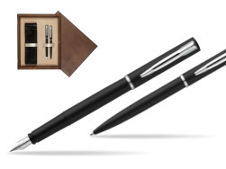 Waterman Fountain Pen + Ballpoint Pen Allure black CT in double wooden box Wenge Double Ecru