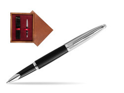 Waterman Rollerball Pen Carene Leather Black CT in single wooden box Mahogany Single Maroon