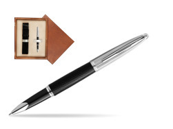 Waterman Rollerball Pen Carene Leather Black CT in single wooden box  Mahogany Single Ecru