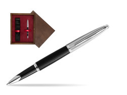 Waterman Rollerball Pen Carene Leather Black CT in single wooden box  Wenge Single Maroon