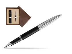 Waterman Rollerball Pen Carene Leather Black CT in single wooden box  Wenge Single Ecru