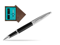 Waterman Rollerball Pen Carene Leather Black CT in single wooden box  Wenge Single Turquoise 