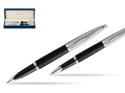 Waterman Carene Leather Black CT Fountain pen + Waterman Carene Leather Black CT Rollerball Pen in gift box