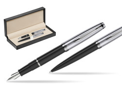 Waterman Embleme Black CT Fountain Pen + Waterman Embleme Black CT Ballpoint Pen in gift box  in classic box  pure black