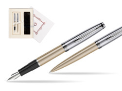 Waterman Embleme Metallic Glod CT Fountain Pen + Waterman Embleme Metallic Gold CT Ballpoint Pen in gift box in Gift Box "Pure Love"