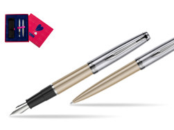 Waterman Embleme Metallic Glod CT Fountain Pen + Waterman Embleme Metallic Gold CT Ballpoint Pen in gift box in Love Box