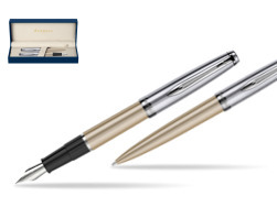 Waterman Embleme Metallic Glod CT Fountain Pen + Waterman Embleme Metallic Gold CT Ballpoint Pen in gift box