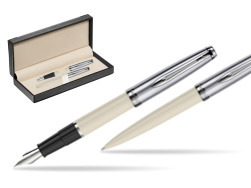 Waterman Embleme Ecru CT Fountain Pen + Waterman Embleme Ecru CT Ballpoint Pen in gift box  in classic box  black