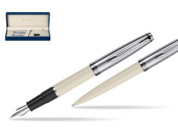 Waterman Embleme Ecru CT Fountain Pen + Waterman Embleme Ecru CT Ballpoint Pen in gift box