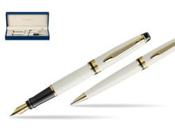 Waterman Expert Ivory Gold Nib 18k Fountain Pen + Waterman Expert Ivory GT Ballpoint Pen in gift box