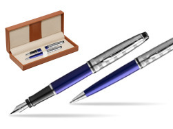 Waterman Expert DeLuxe Navy Blue Ct Fountain Pen + Waterman Expert DeLuxe Navy Blue CT Ballpoint Pen in gift box  in classic box brown