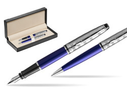 Waterman Expert DeLuxe Navy Blue Ct Fountain Pen + Waterman Expert DeLuxe Navy Blue CT Ballpoint Pen in gift box  in classic box  black