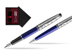 Waterman Expert DeLuxe Navy Blue Ct Fountain Pen + Waterman Expert DeLuxe Navy Blue CT Ballpoint Pen in gift box  double wooden box Black Double Maroon