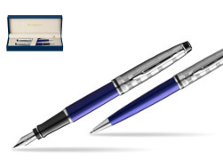 Waterman Expert DeLuxe Navy Blue Ct Fountain Pen + Waterman Expert DeLuxe Navy Blue CT Ballpoint Pen in gift box