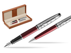 Waterman Expert DeLuxe Dark Red CT Fountain Pen + Waterman Expert DeLuxe Dark Red CT Ballpoint Pen in gift box  in classic box brown