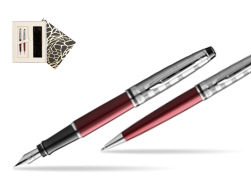 Waterman Expert DeLuxe Dark Red CT Fountain Pen + Waterman Expert DeLuxe Dark Red CT Ballpoint Pen in gift box in Standard Gift Box