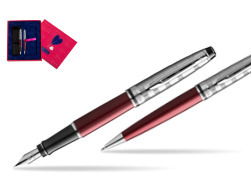 Waterman Expert DeLuxe Dark Red CT Fountain Pen + Waterman Expert DeLuxe Dark Red CT Ballpoint Pen in gift box in Love Box