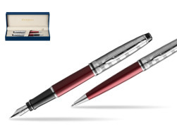 Waterman Expert DeLuxe Dark Red CT Fountain Pen + Waterman Expert DeLuxe Dark Red CT Ballpoint Pen in gift box