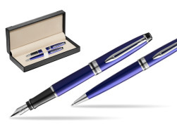 Waterman Expert Navy Blue CT Fountain Pen + Waterman Expert Navy Blue Ballpoint Pen in gift box  in classic box  black