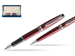 Waterman Expert Dark Red CT Fountain Pen + Waterman Expert Dsrk Red Ballpoint Pen in gift box