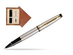 Waterman Expert Stainless Steel GT Rollerball pen in single wooden box  Mahogany Single Ecru