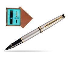 Waterman Expert Stainless Steel GT Rollerball pen in single wooden box  Mahogany Single Turquoise 