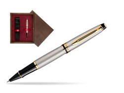 Waterman Expert Stainless Steel GT Rollerball pen in single wooden box  Wenge Single Maroon