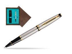 Waterman Expert Stainless Steel GT Rollerball pen in single wooden box  Wenge Single Turquoise 