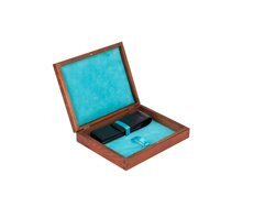 Double Wooden Box Mahoń Turquoise with pen pouch