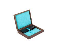 Double Wooden Box Wenge Turquoise	with pen pouch