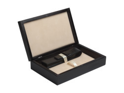 Double Wooden Box Black Ecru with pen pouch