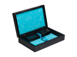 Double Wooden Box Black Turquoise with pen pouch